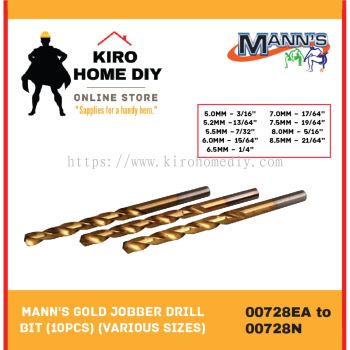 MANN'S   5.0mm - 8.5mm Gold Jobber Drill Bit (10 PCS) - 00728EA/ 00728F/ 00728G/ 00728H/ 00728IA/ 00728JA/ 00728L/ 00728M/ 00728N