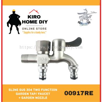 SLINE SUS 304 Stainless Steel Two Function Garden Tap/ Faucet + Garden Nozzle - 00917RE 