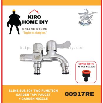 SLINE SUS 304 Stainless Steel Two Function Garden Tap/ Faucet + Garden Nozzle - 00917RE 