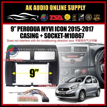 Perodua Myvi Icon 2015 -2017 ( Dark Black ) Android 9 inch Casing + Socket - M10867