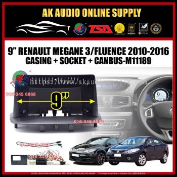 Renault Megane 3 / Fluence 2010 - 2016 ( With Canbus ) Android player 9'' inch Casing + Socket - M11189