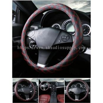 PU Leather Steering Wheel Cover Wrap Black + Red Line