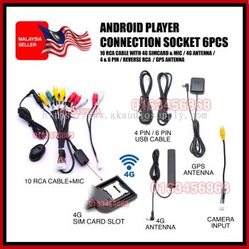 Android Player Connection Socket - Rca Cable 4G Simcard / MIC / 4G Antenna / 4 & 6 pin / Camera Input  / GPS Antenna