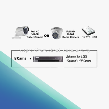 Hikvision CCTV Full HD 1080 Camera 8 Cams + 8 Channels 5 in 1 DVR (optional + 4 IP camera)
