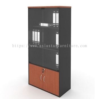 GENERAL HEIGHT WOODEN OFFICE FILING CABINET/CUPBOARD SEMI SWINGING GLASS DOOR  AGB741YG