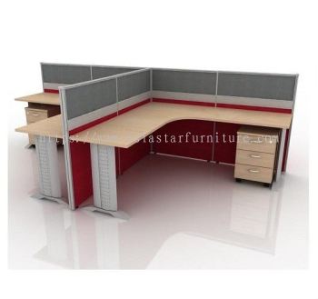 6 FEET CLUSTER OF 2 L-SHAPE FULL BOARD CUBICLE WORKSTATION WITH METAL J-LEG & MOBILE PEDESTAL 2D1F - 2L8