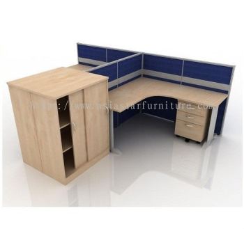 5 FEET CLUSTER OF 2 L-SHAPE CUBICLE WORKSTATION WITH FILLING CABINET & MOBILE PEDESTAL 2D1F - 2L9