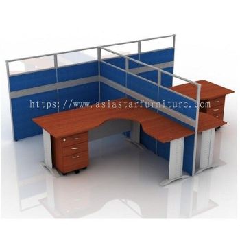 6 FEET CLUSTER OF 2 L-SHAPE EXECUTIVE CUBICLE WORKSTATION WITH HIGH PARTITION - 2L11