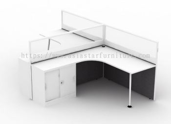 5 FEET CLUSTER OF 2 L-SHAPE HALF GLASS CUBICLE WORKSTATION WITH SIDE CABINET - 2L18