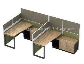 5 FEET CLUSTER OF 2 L-SHAPE FULL BOARD CUBICLE WORKSTATION WITH METAL O-LEG & SIDE CABINET - 2L14