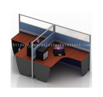 5 FEET CLUSTER OF 2 L-SHAPE HALF GLASS CUBICLE WORKSTATION - 2L23