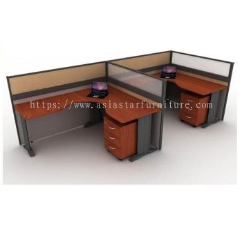 5 KAKI 2 KLUSTER BENTUK L PARTITION PEJABAT DENGAN POLYCARBONATE & LACI BERODA 3D - 2L24