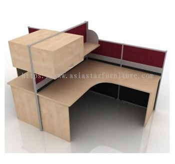 5 FEET CLUSTER OF 2 L-SHAPE FULL BOARD CUBICLE WORKSTATION WITH HANGING SHELF & HANGING CABINET - 2L25