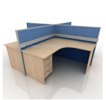 5 FEET CLUSTER OF 4 L-SHAPE FULL BOARD CUBICLE WORKSTATION PARTITION WITH MOBILE PEDESTAL DRAWER 3D - 4L13