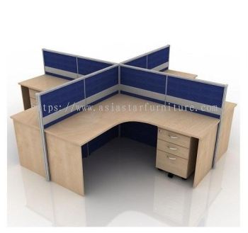 5 FEET CLUSTER OF 4 L-SHAPE FULL BOARD CUBICLE WORKSTATION PARTITION WITH MOBILE PEDESTAL DRAWER 2D1F - 4L16