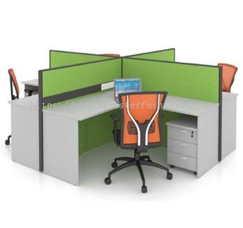 5 KAKI 4 KLUSTER BENTUK L PARTITION PEJABAT DENGAN LACI BERODA 3D - 4L19