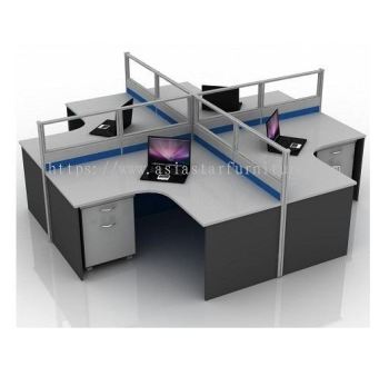 5 FEET CLUSTER OF 4 L-SHAPE HALF GLASS CUBICLE WORKSTATION PARTITION WITH MOBILE PEDESTAL DRAWER 1D1F - 4L20