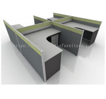 5 FEET CLUSTER OF 4 L-SHAPE FULL BOARD CUBICLE WORKSTATION PARTITION WITH MOBILE PEDESTAL DRAWER 3D - 4L28