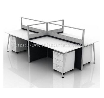 5 FEET CLUSTER OF 4 RECTANGULAR HALF GLASS CUBICLE WORKSTATION PARTITION WITH MOBILE PEDESTAL DRAWER 3D - 4L7