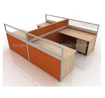 5 FEET CLUSTER OF 4 RECTANGULAR HALF GLASS CUBICLE WORKSTATION PARTITION WITH MOBILE PEDESTAL DRAWER 2D1F - 4L8