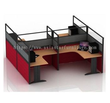 5 FEET CLUSTER OF 4 L-SHAPE HALF GLASS CUBICLE WORKSTATION PARTITION WITH METAL J-LEG - 4L32