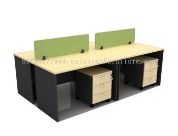 GENERAL 4 CLUSTER RECTANGULAR WORKSTATION WITH FABRIC WOODEN DESKING PANEL & MOBILE DRAWER 3D - 4PG3