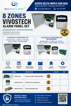 8 ZONE VIVOSTECH ALARM PANEL SET