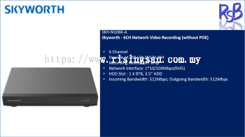 Skyworth - 6CH Network Video Recording (without POE) - SKH-N106K-A