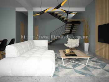 Living Room with Staircase Interior Design