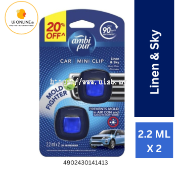 AMBI PUR CAR MINI CLIP MOLD FIGHTER MUSTY ODOUR 2.2ML x 2 (Twinpack) Linen & Sky