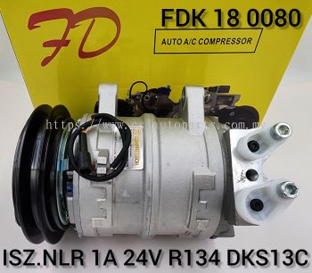 FDK 18 0080 Isuzu Truck NLR DKS5S14-SDLL 1A R134 24V 1/2&3/4 Compressor (NEW)