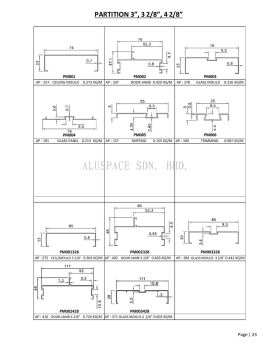 Partition 3��, 3 2/8��, 4 2/8�� Aluminium Profile Series