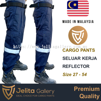 Custom Made Reflective Cargo Pants Navy Blue 6 Pockets Seluar Kerja Reflector