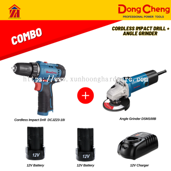 DongCheng 12V Cordless Impact Drill + Angle Grinder DCJZ23-10i + DSM100B