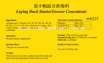 PE6225 Laying Duck Starter/Grower Concentrate