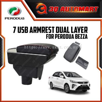 Premium Leather 7 USB Armrest With Cup Holder For Perodua Bezza