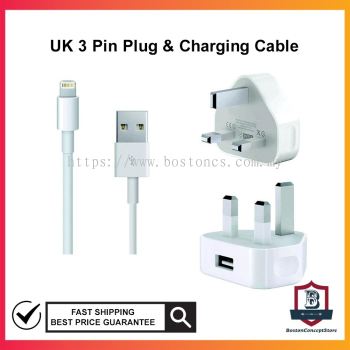 UK 3 Pin Plug & Charging Cable