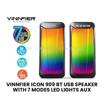 Vinnfier Icon 909 BT Bluetooth USB Speaker 7 Modes LED Lights Aux Line In PC Gaming Speaker Sound Audio System Computer