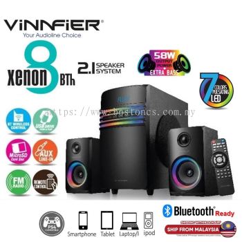 Vinnfier Xenon 8 2.1 Multimedia Wireless Speaker Bluetooth with RGB LED Light FM Radio/USB/AUX/TF for TV/PC/Laptop/Phone