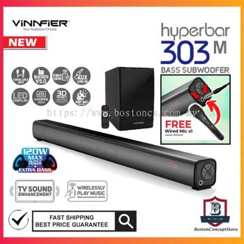 Vinnfier Hyperbar 303 M KTV Wireless Bluetooth Soundbar & Bass Subwoofer with 3D Stereo Sound Speaker FM Radio AUX USB