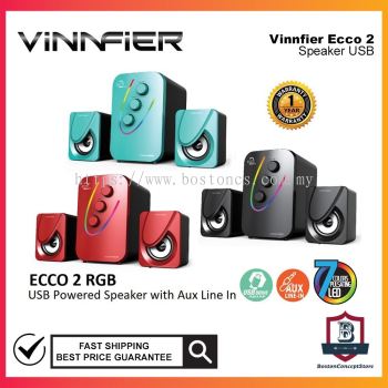 Vinnfier Ecco 2 RGB Speaker USB Powered audio System Color LED Light with Aux Line In 3.5mm audio Jack Ecco2