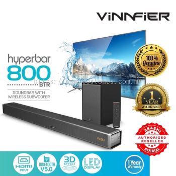 Vinnfier Hyperbar 800 BTR Bluetooth Sound Bar with Subwoofer Wireless AUX HDMI & Amp Optical Input USB Remote Control