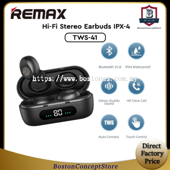 REMAX TWS-41 Wireless V5.0 Hi-Fi Stereo Earbuds IPX-4 With Handsfree Calling Lightweight Noise Reduction