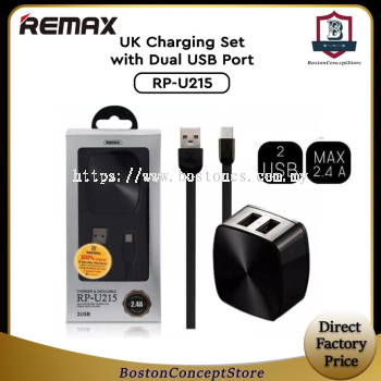 Remax RP-U215 UK Charging Set with Dual USB Port 2.4A Charger & Micro Data Cable 3 Pin Plug (Free Cable & 1 Year)