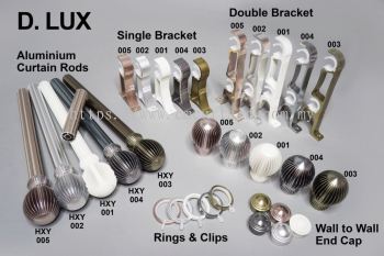 Aluminium Curtain Rods, Single Bracket, Double Bracket, Rings & Clips, Wall to Wall End Cap