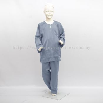 Baju Melayu Moden Teluk Belanga Sepasang Untuk Kanak-Kanak (TBKP) Blue Grey