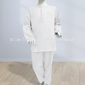 Baju Melayu Kurta Sepasang  Untuk Kanak Kanak Cotton Tetra (KKP) White