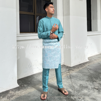 Baju Melayu Cekak Musang Cotton Slim Fit Sepasang (CSP) Teal