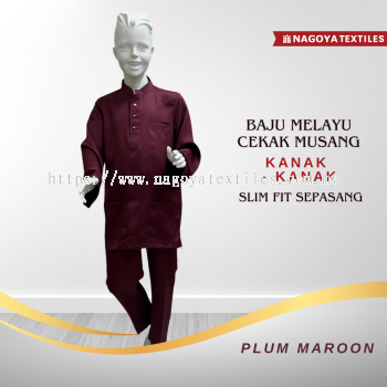Baju Melayu Cekak Musang Slim Fit Sepasang Kanak Kanak (CMSPK)  Plum Maroon 