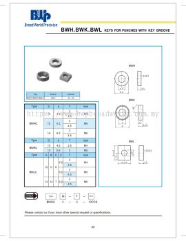 BWH.BWK.BWL Keys for punches with key groove